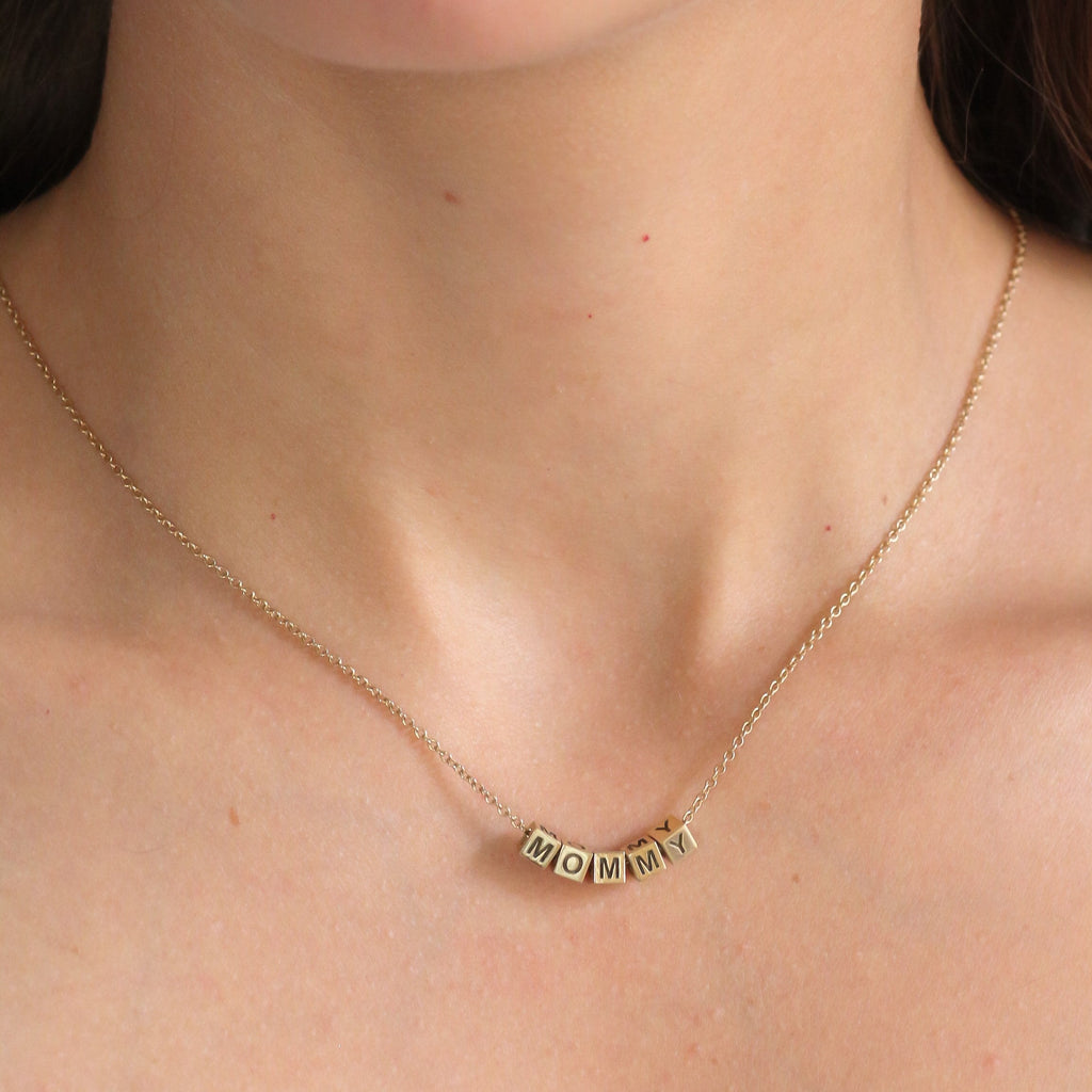 Custom Cube Bead Necklace 14k gold