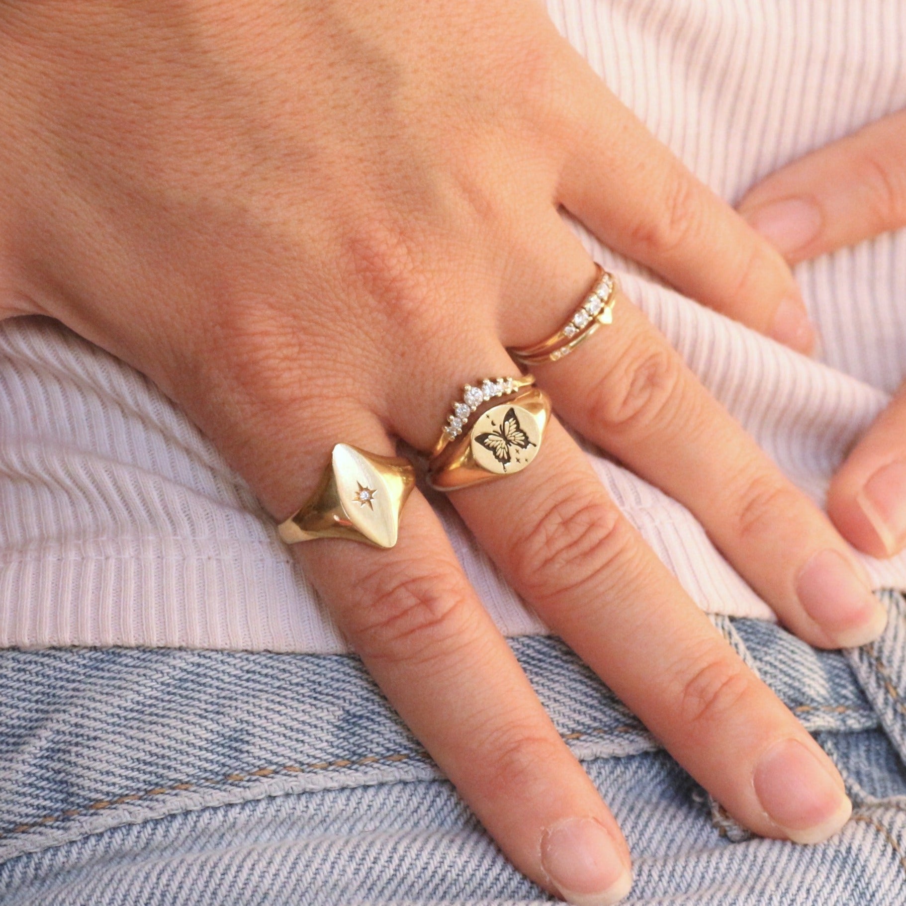 Marquise Diamond Signet ring 14k Gold