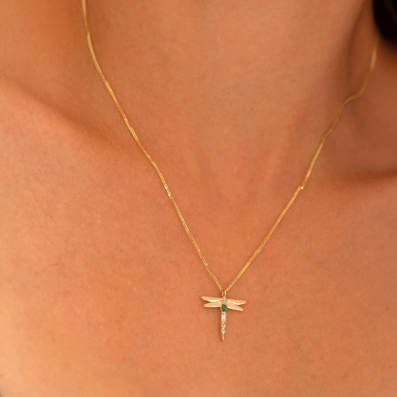 Dragonfly Emerald Necklace 14k gold