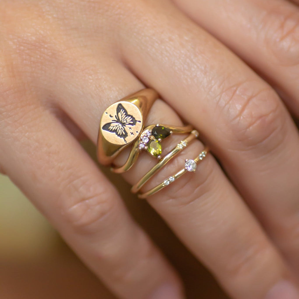 Tiny Diamonds solitaire ring 14k gold