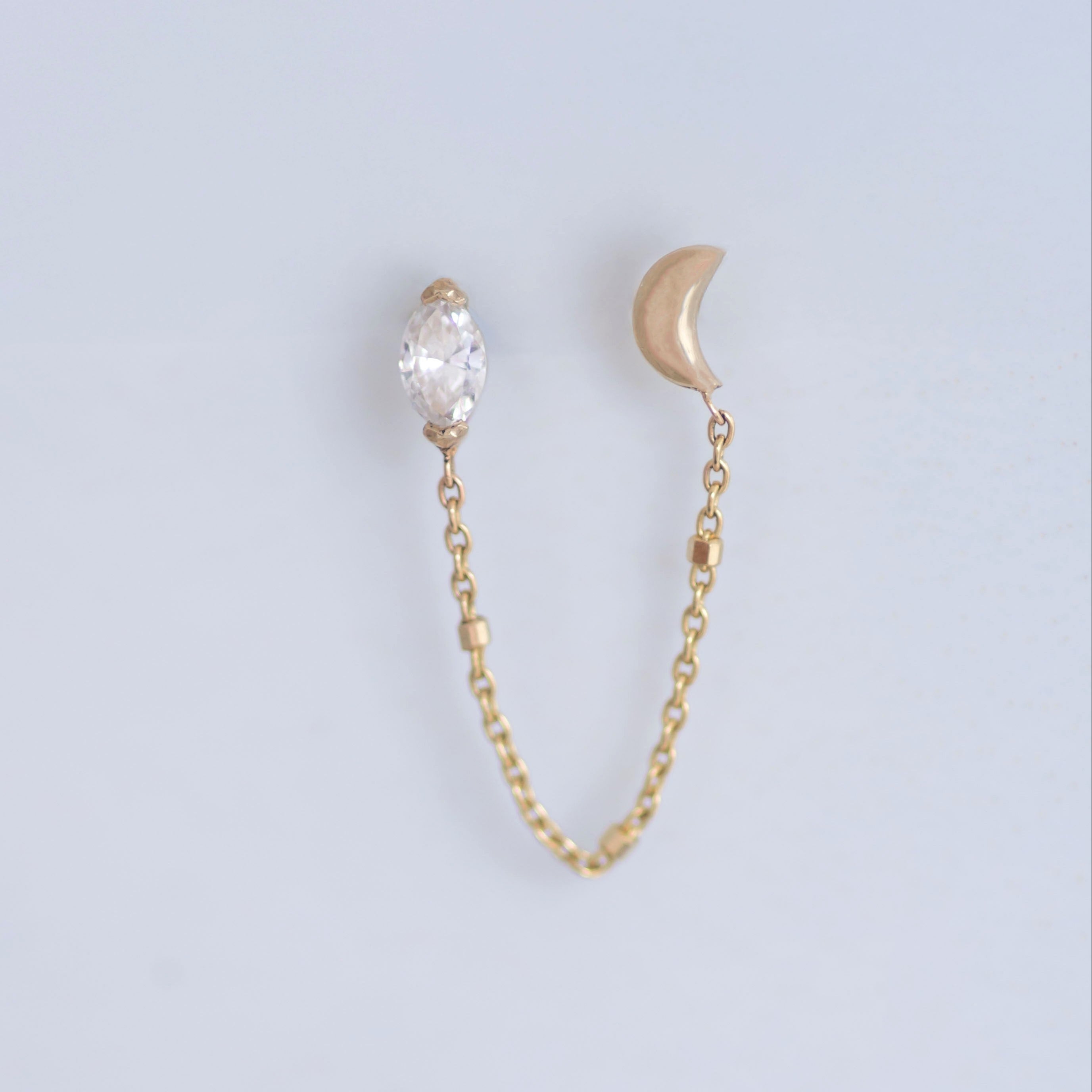 Selene Moon & Marquise Diamond earring 14k gold