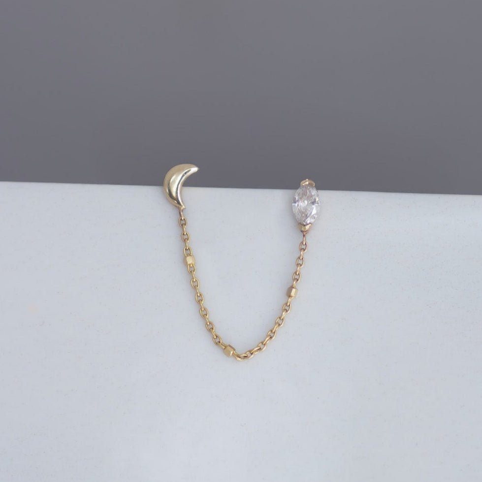 Selene Moon & Marquise Diamond earring 14k gold