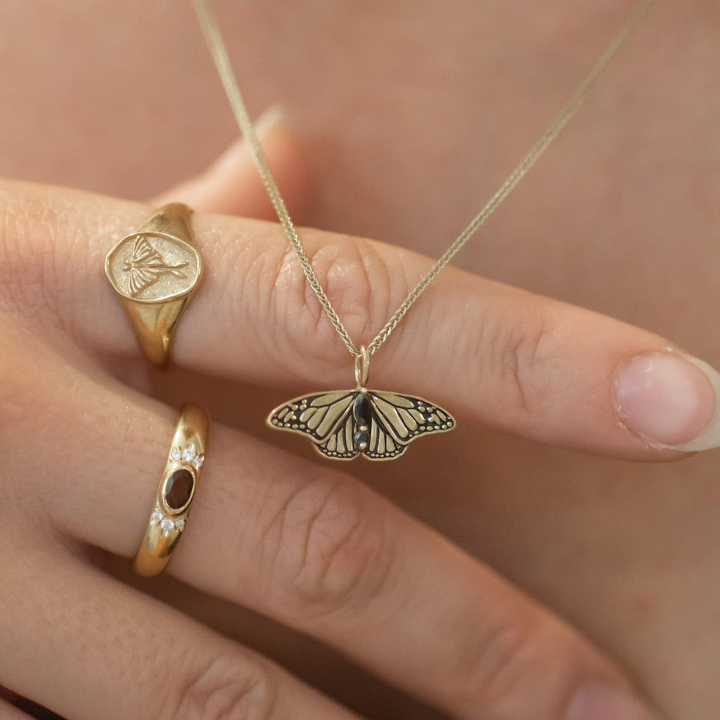 Luna Moth signet ring 14k gold