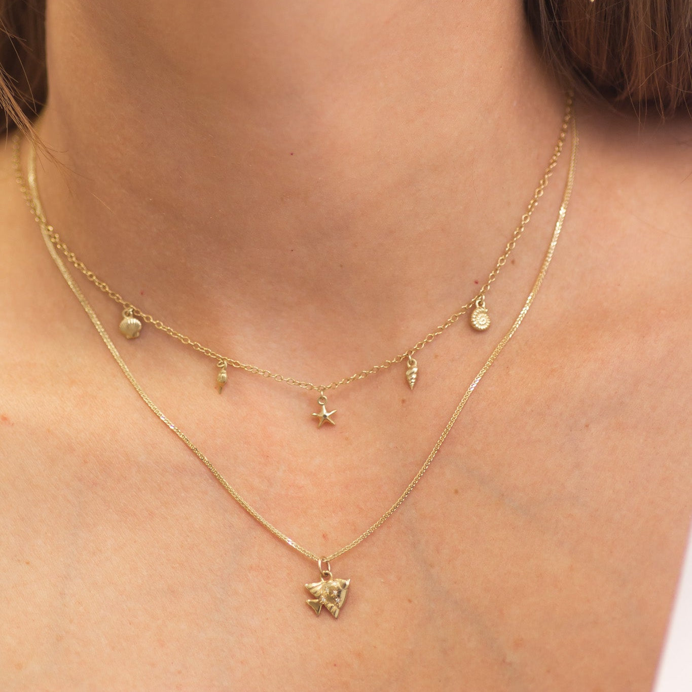 Secrets of the Sea Mini Charms Necklace in 14K Gold