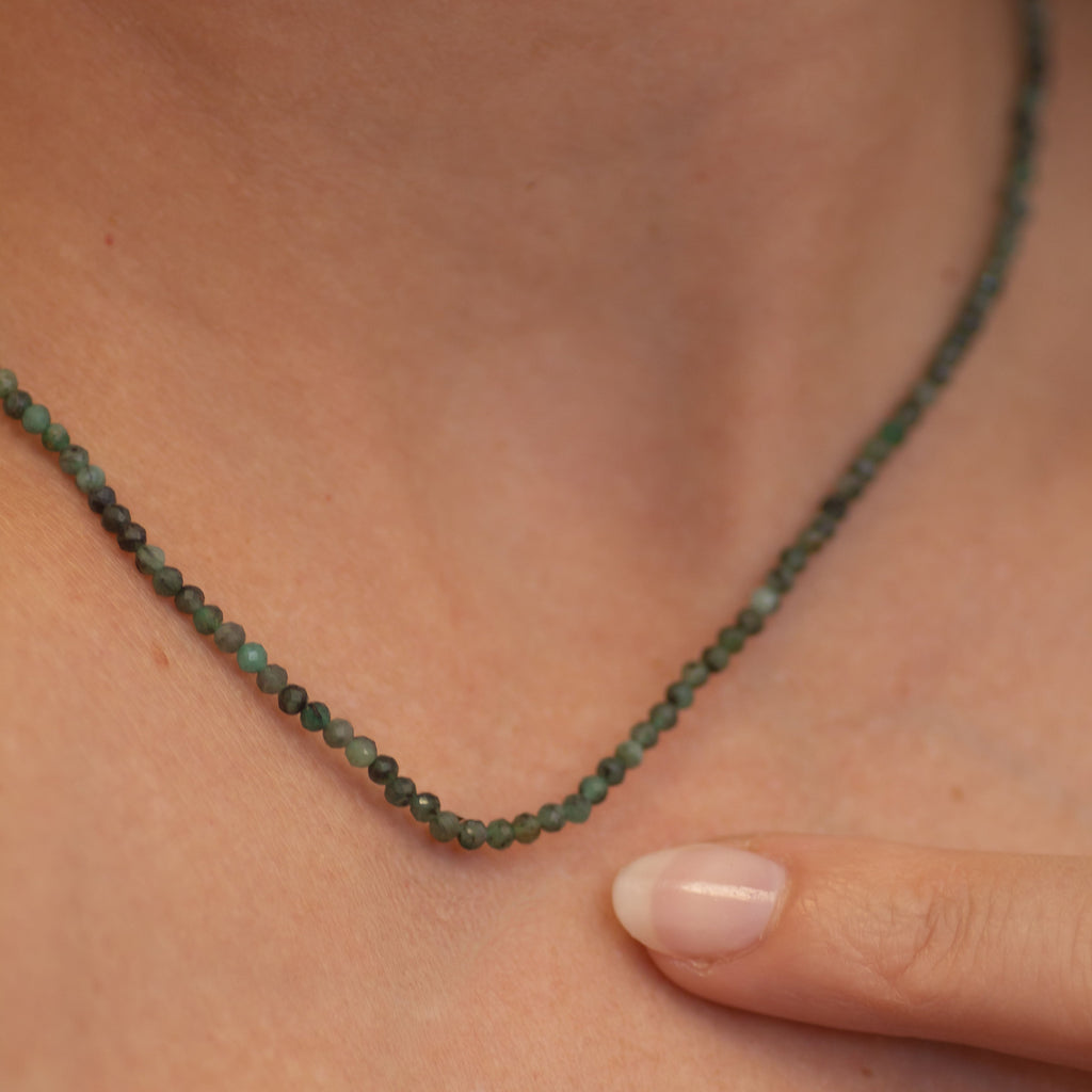 Mixed Emerald Beaded Necklace in 14K Gold
