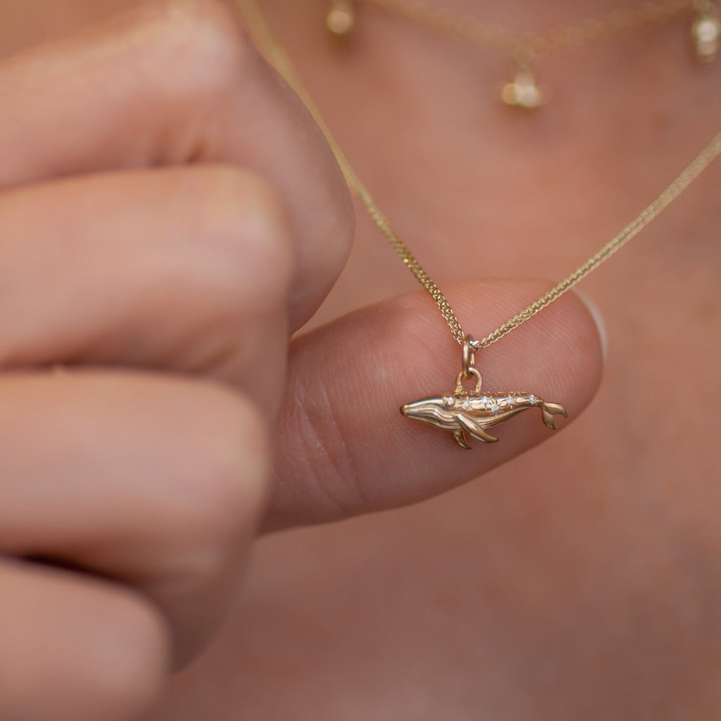 Mystic Blue Whale Charm in 14K Gold
