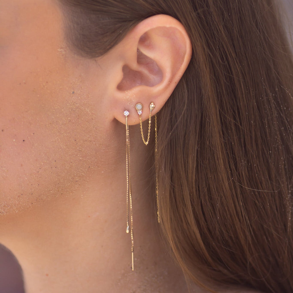 Conch Shell & Opal Chain Earrings in 14K Gold