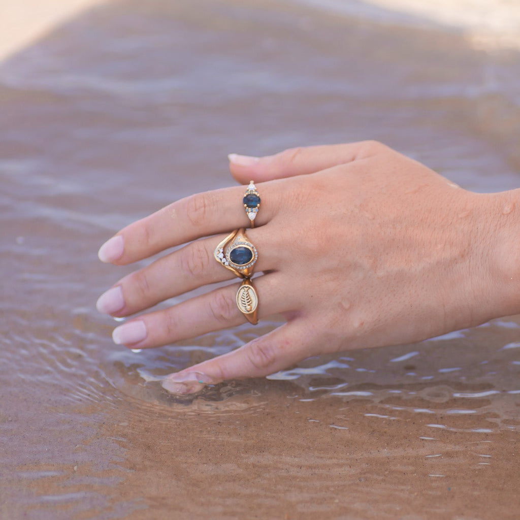 Fishbone Signet Ring in 14K Gold