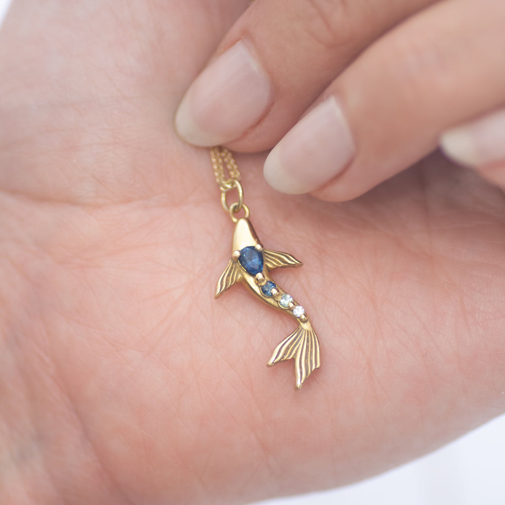 Royal Sapphire Reef Fish Pendant in 14K Gold