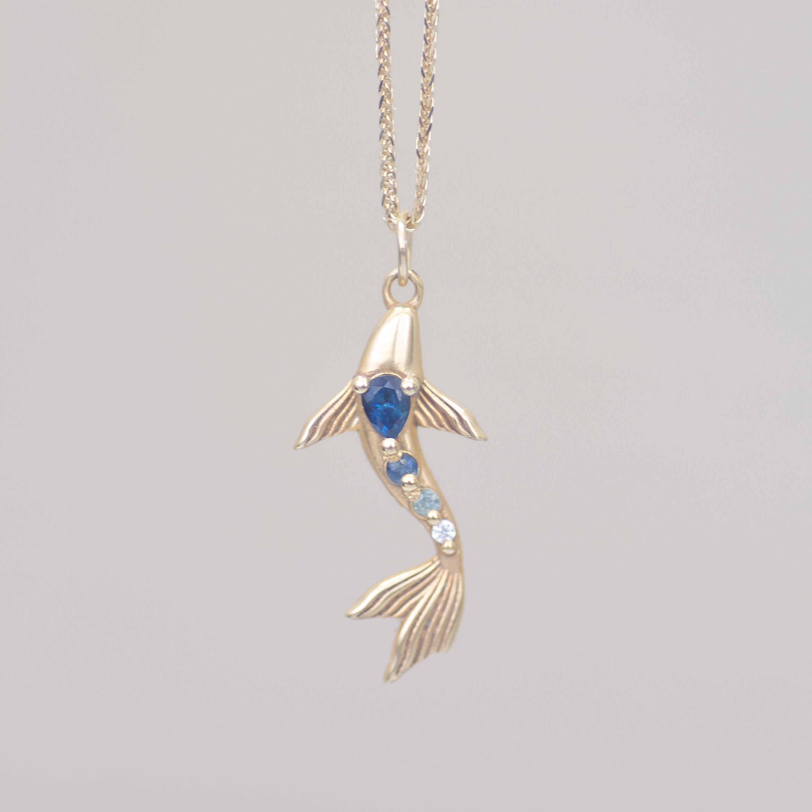 Royal Sapphire Reef Fish Pendant in 14K Gold