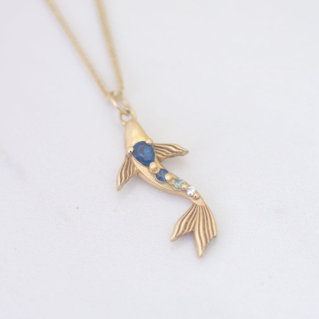 Royal Sapphire Reef Fish Pendant in 14K Gold