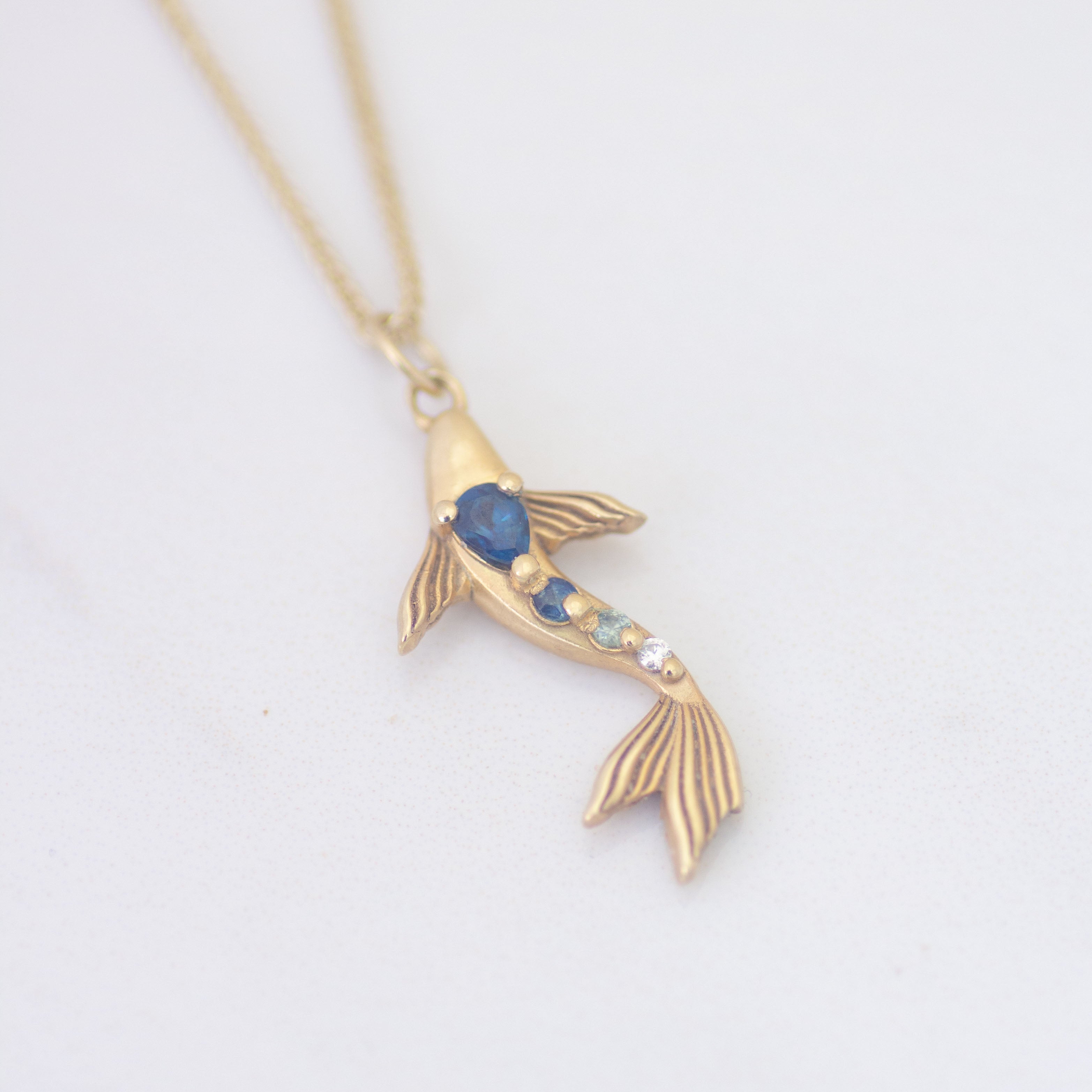 Royal Sapphire Reef Fish Pendant in 14K Gold