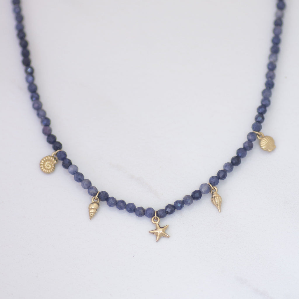 Mixed Sapphire Beaded Necklace in 14K Gold