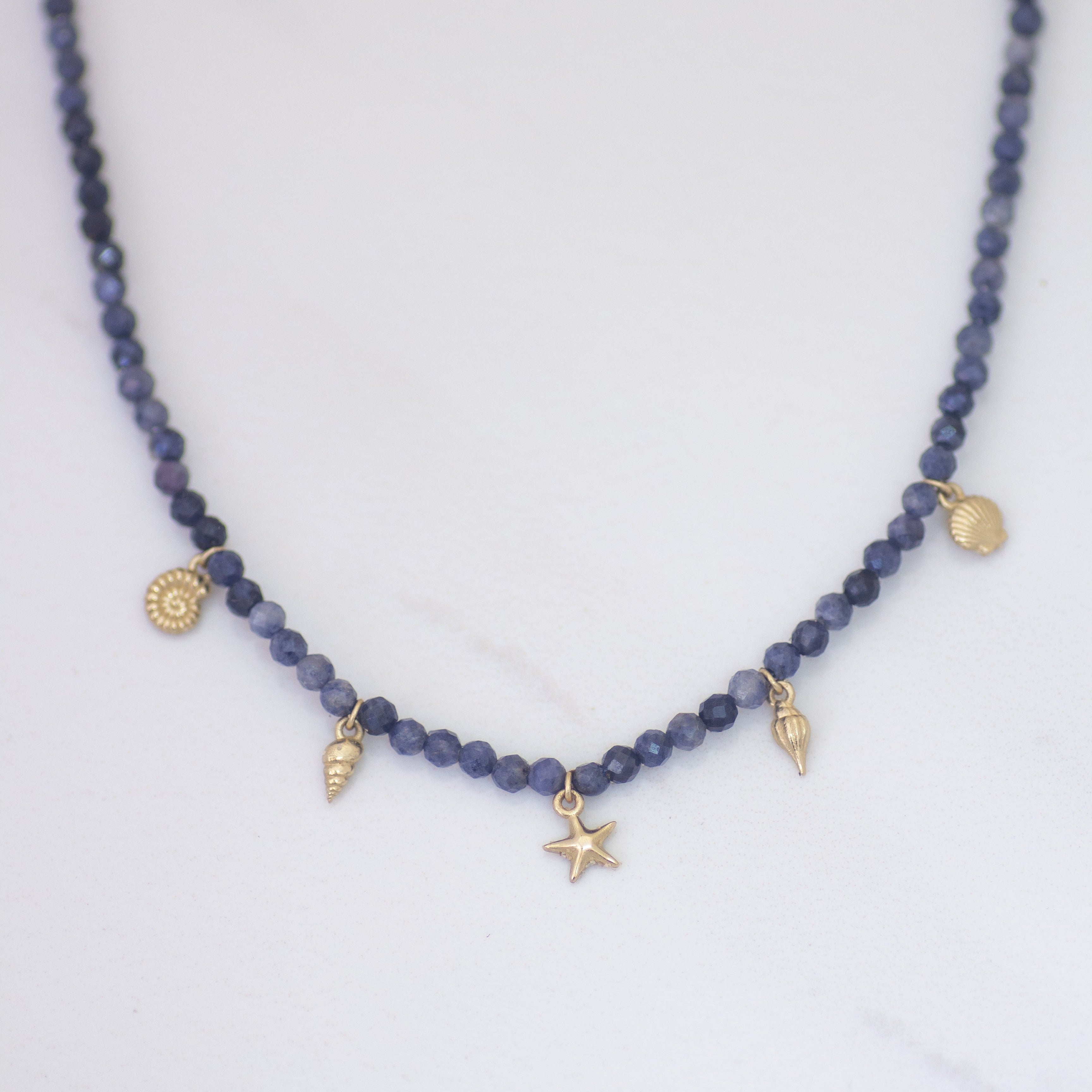 Mixed Sapphire Beaded Necklace in 14K Gold