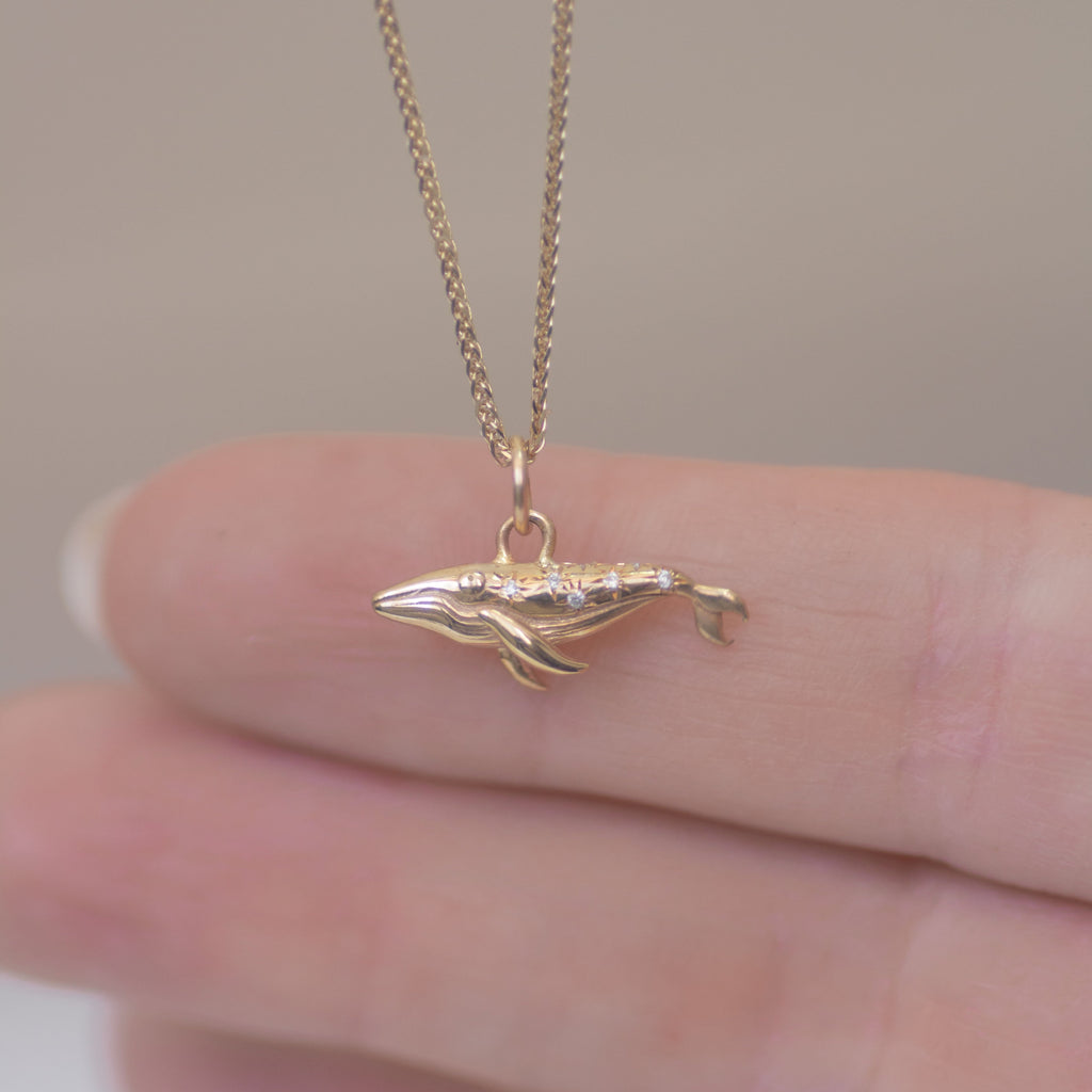 Mystic Blue Whale Charm in 14K Gold