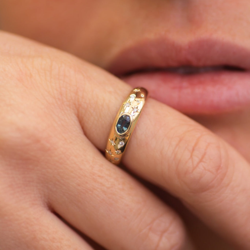 Midnight Ocean Bombay Ring in 14k Gold