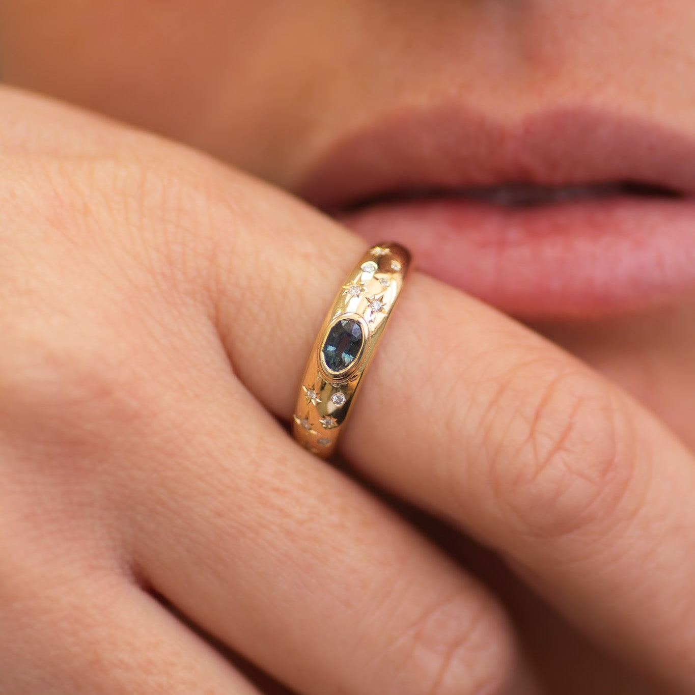 Midnight Ocean Bombay Ring in 14k Gold