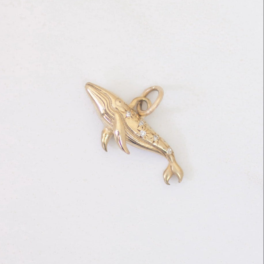 Mystic Blue Whale Charm in 14K Gold