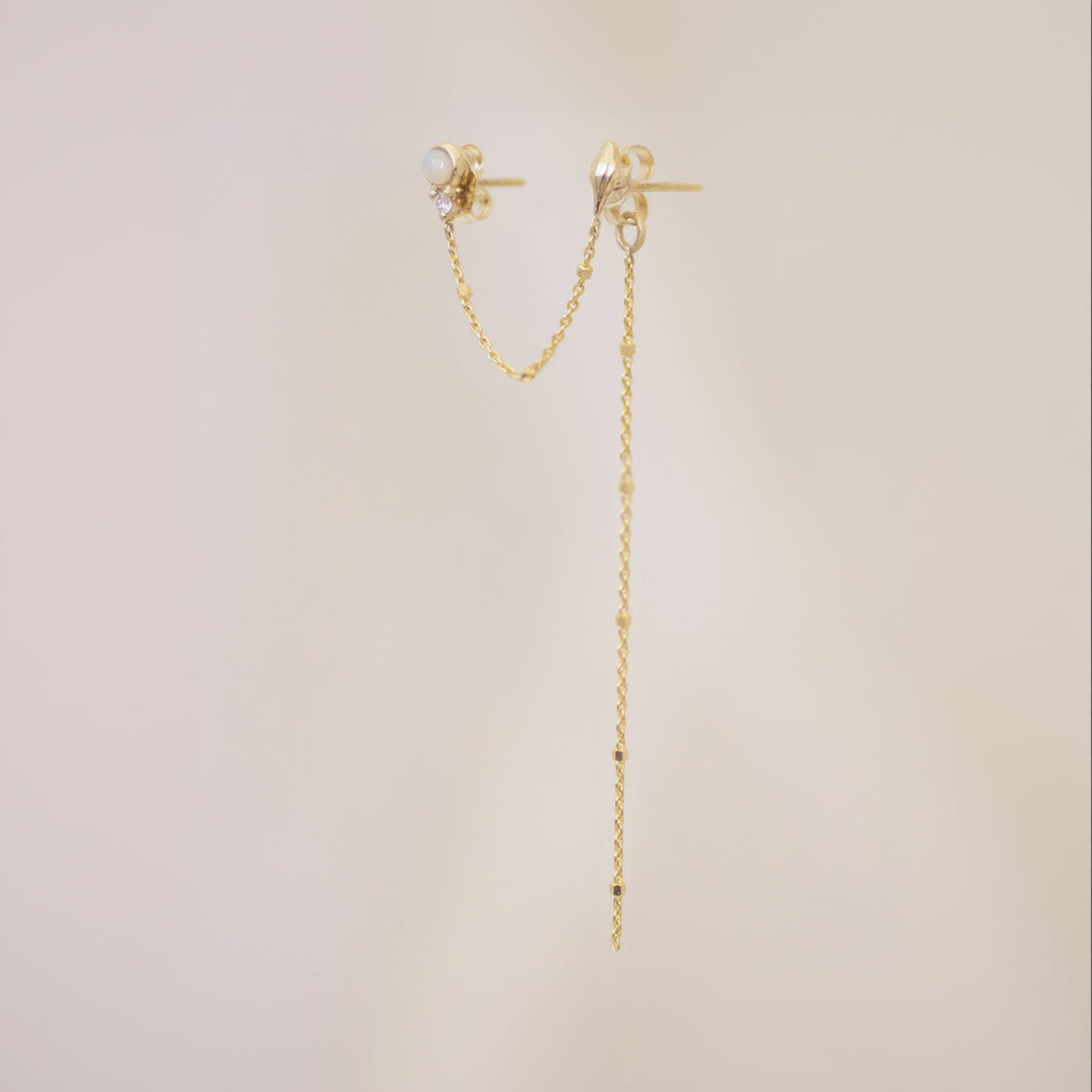 Conch Shell & Opal Chain Earrings in 14K Gold