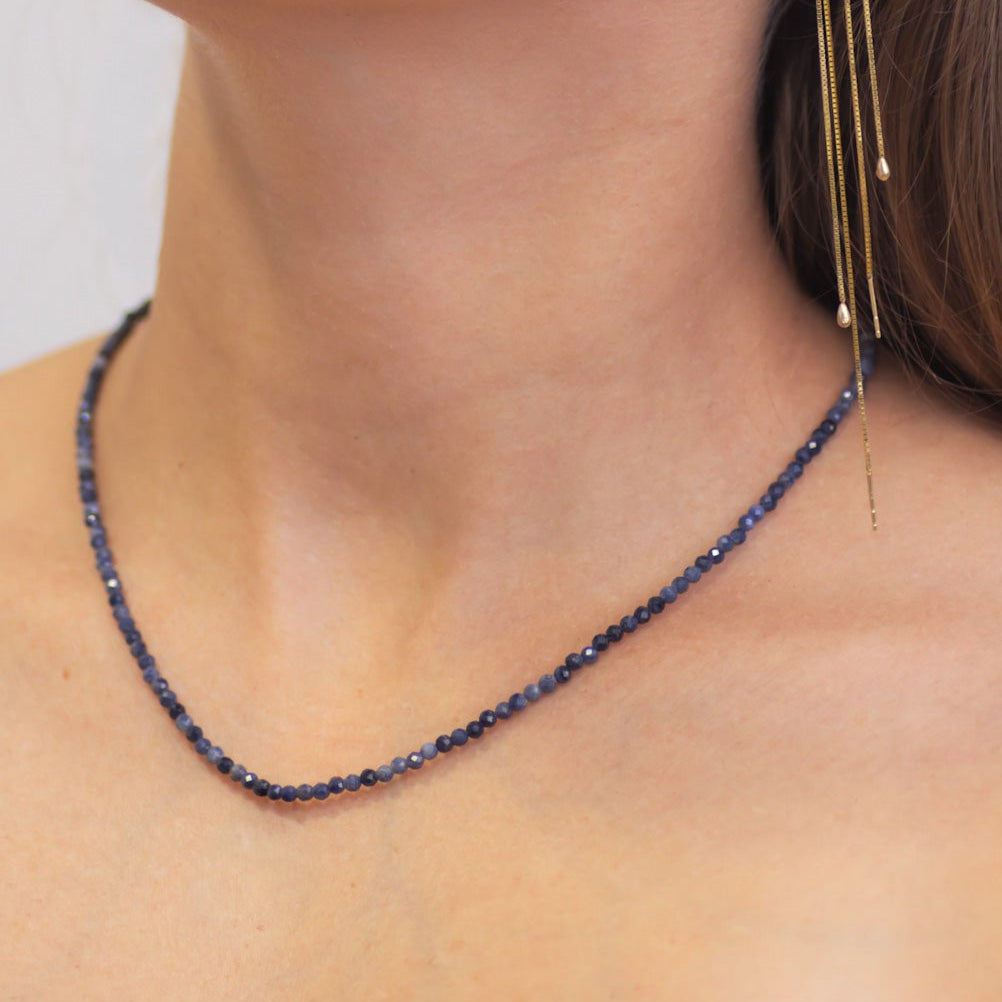 Mixed Sapphire Beaded Necklace in 14K Gold