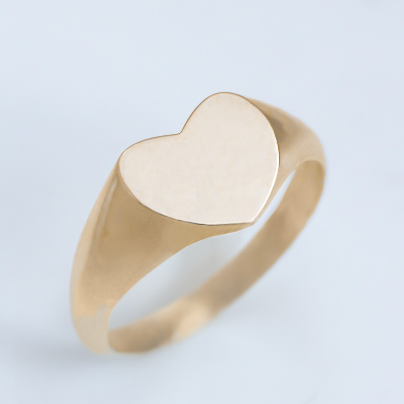 Heart signet ring 14k gold