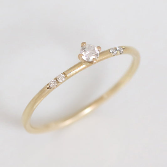 Tiny Diamonds solitaire ring 14k gold