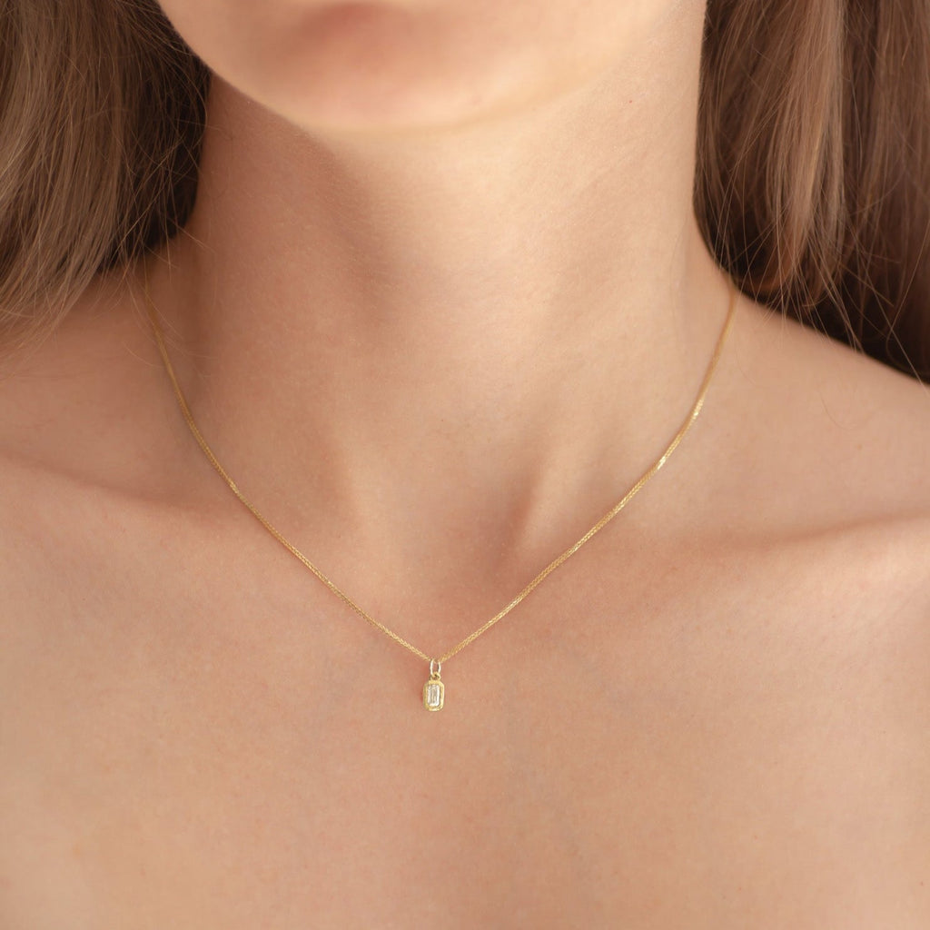 Birthstone Charm Necklace Emerald Cut 14k gold