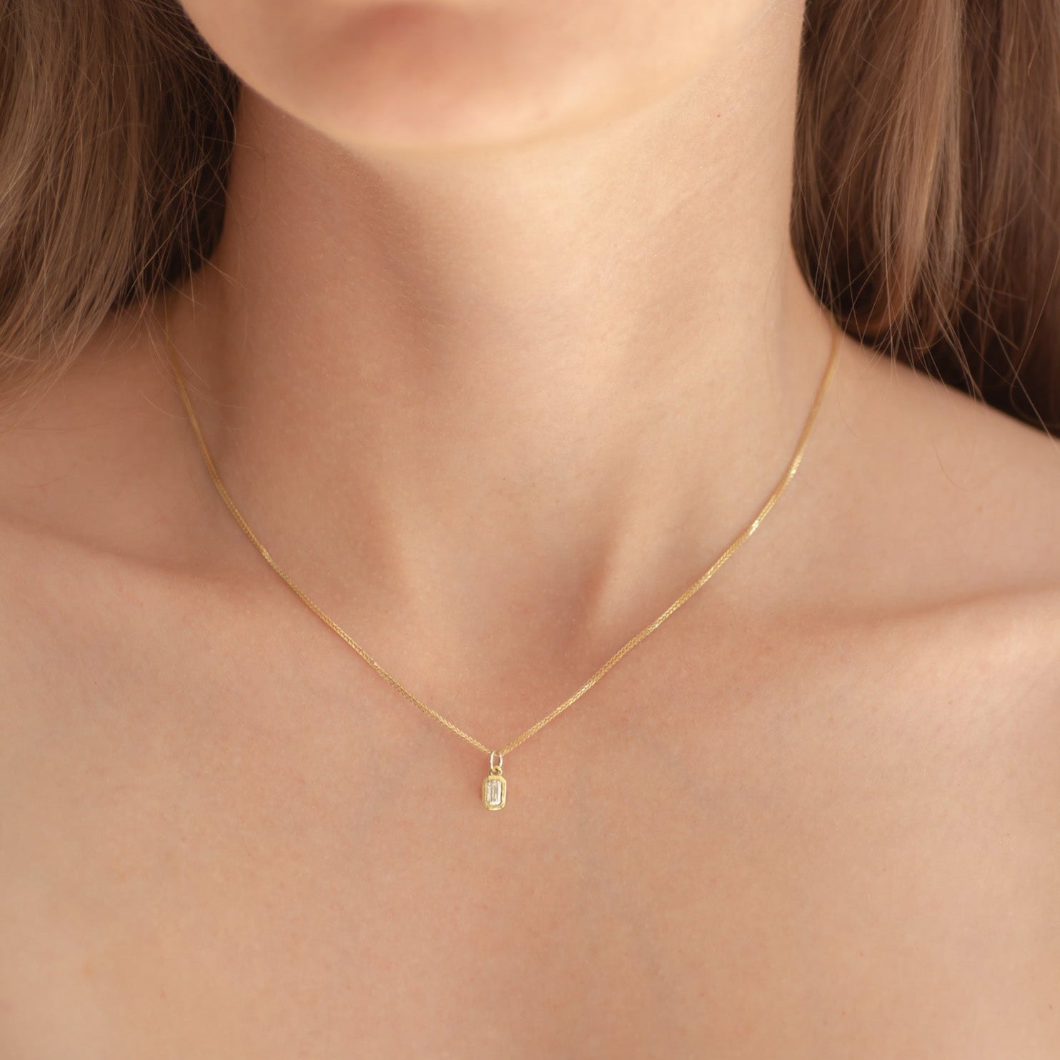 Birthstone Charm Necklace Emerald Cut 14k gold