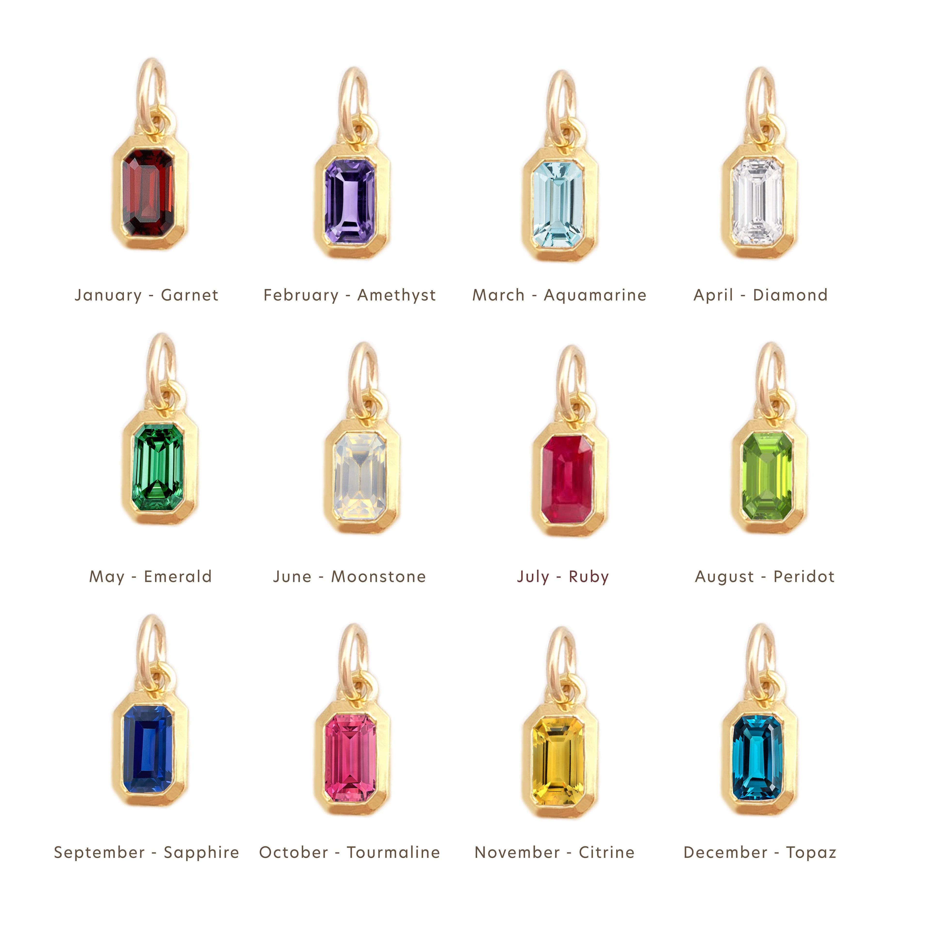 Birthstone Charm Necklace Emerald Cut 14k gold