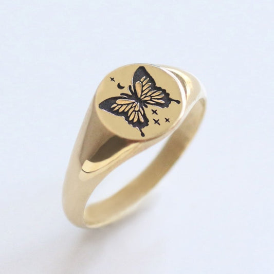 Butterfly Signet ring 14k gold