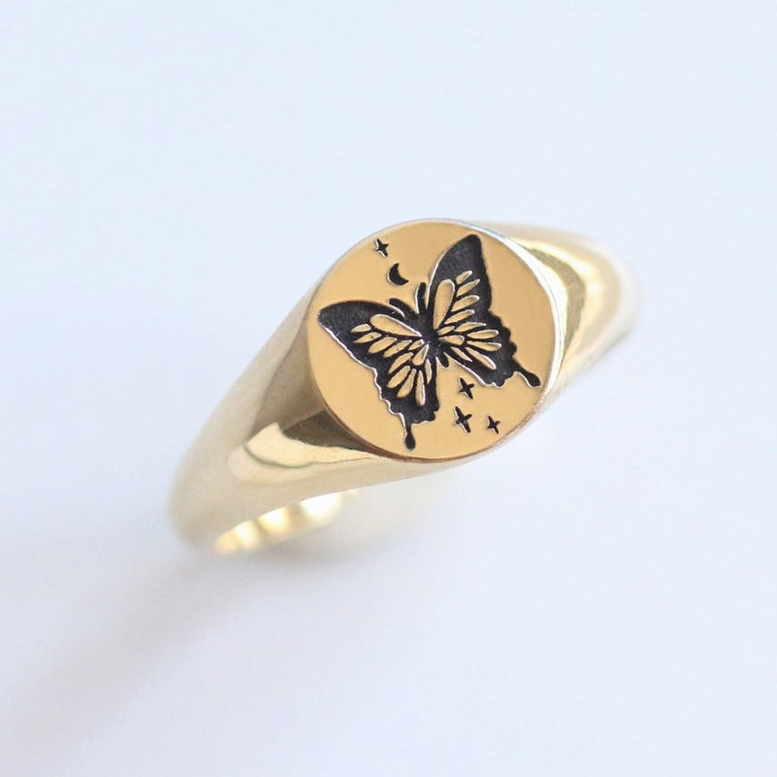 Butterfly Signet ring 14k gold