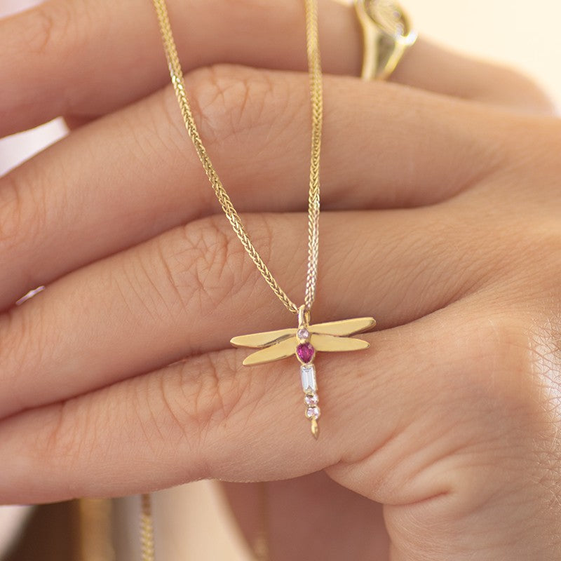 Dragonfly Ruby Necklace 14k gold