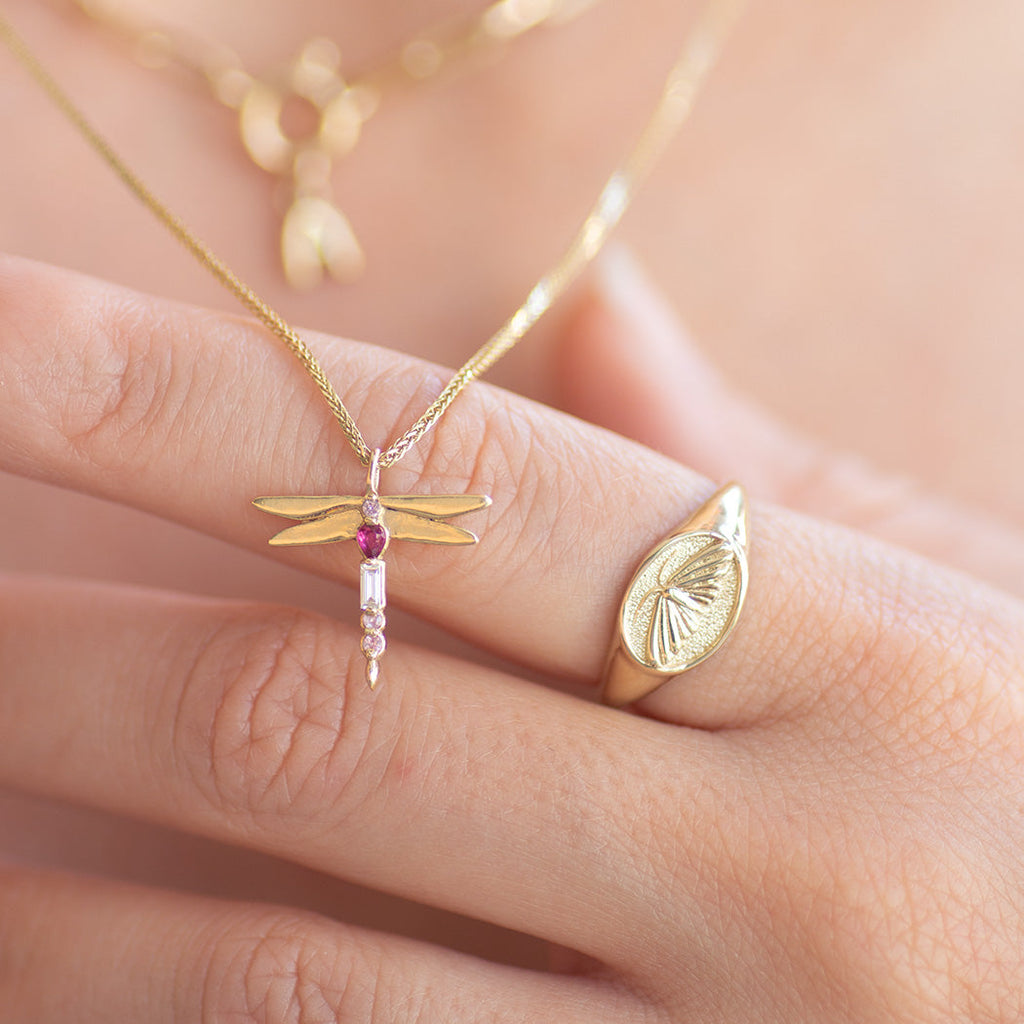 Dragonfly Ruby Necklace 14k gold