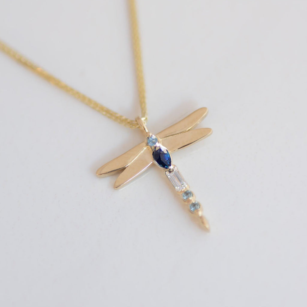 Dragonfly Sapphire Necklace 14k gold