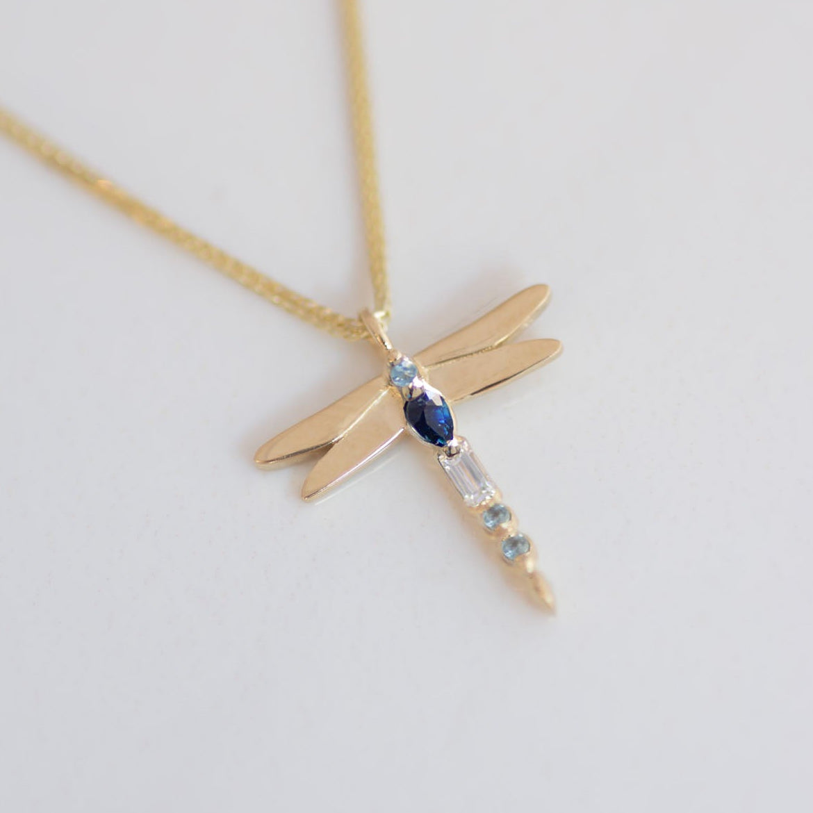 Dragonfly Sapphire Necklace 14k gold