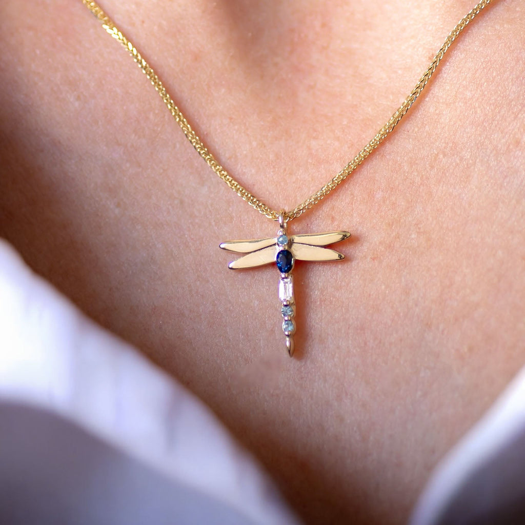 Dragonfly Sapphire Necklace 14k gold