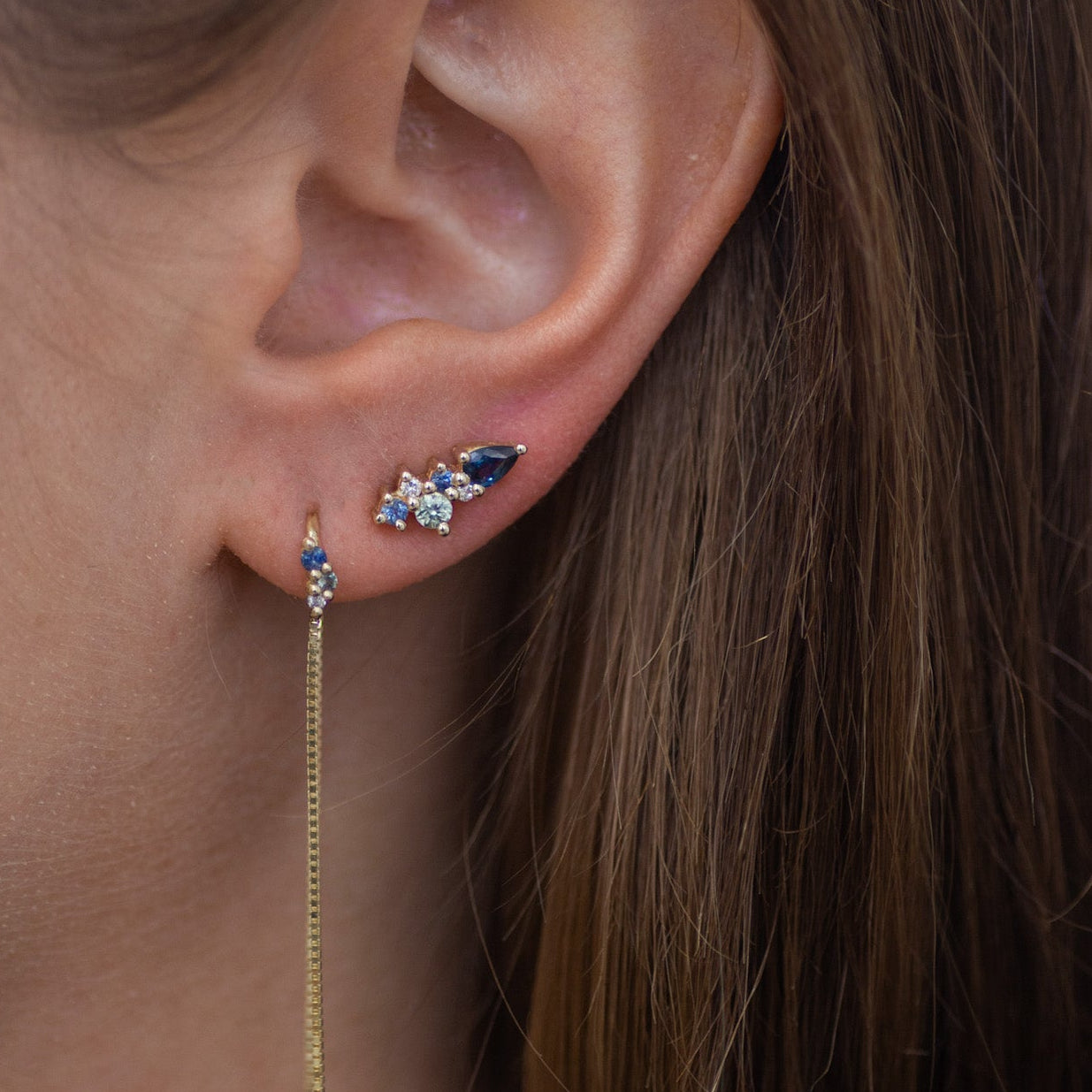 Siren Sapphire & Diamond Cluster Studs in 14K Gold