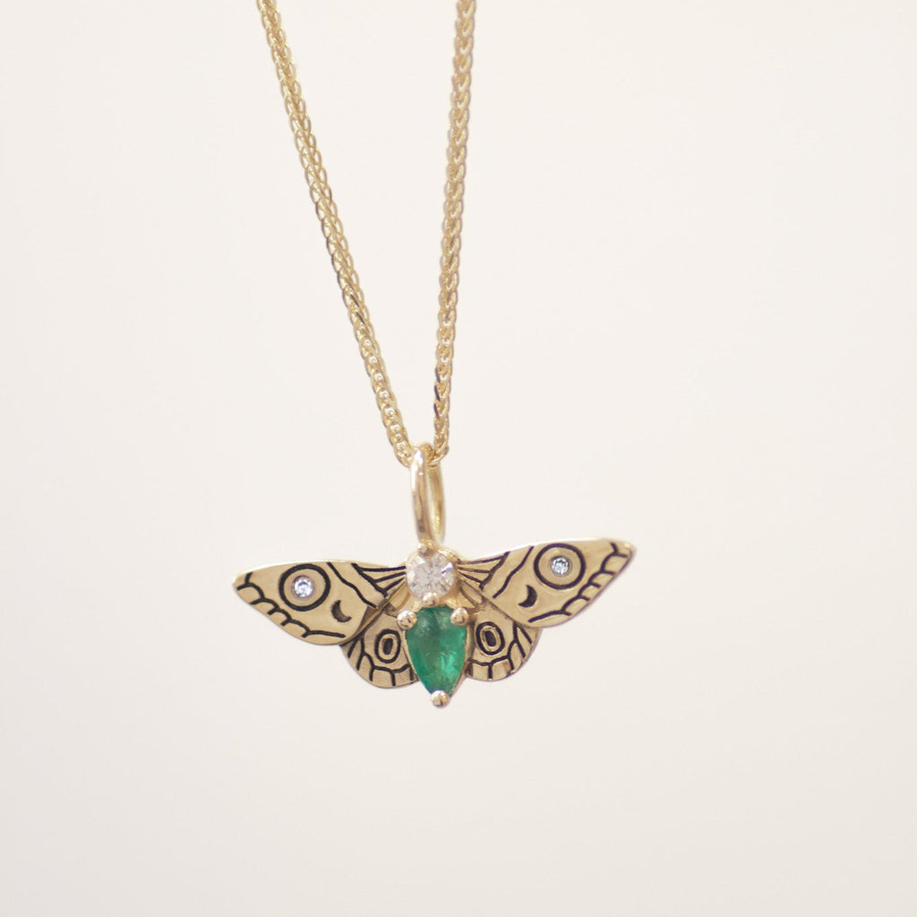 Moth Emerald Pendant 14k gold