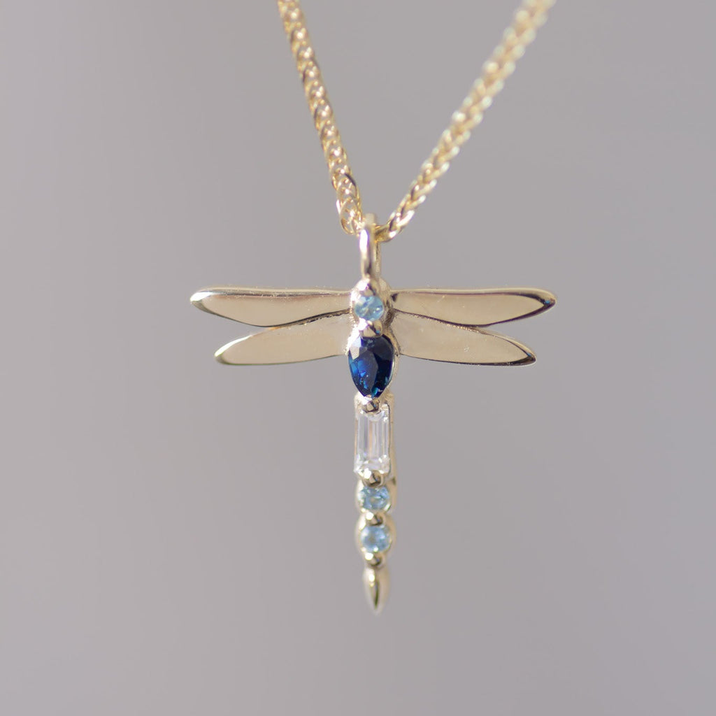 Dragonfly Sapphire Necklace 14k gold
