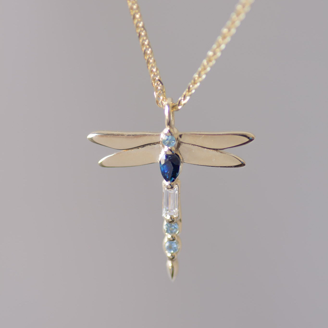 Dragonfly Sapphire Necklace 14k gold