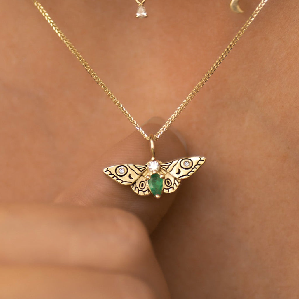 Moth Emerald Pendant 14k gold