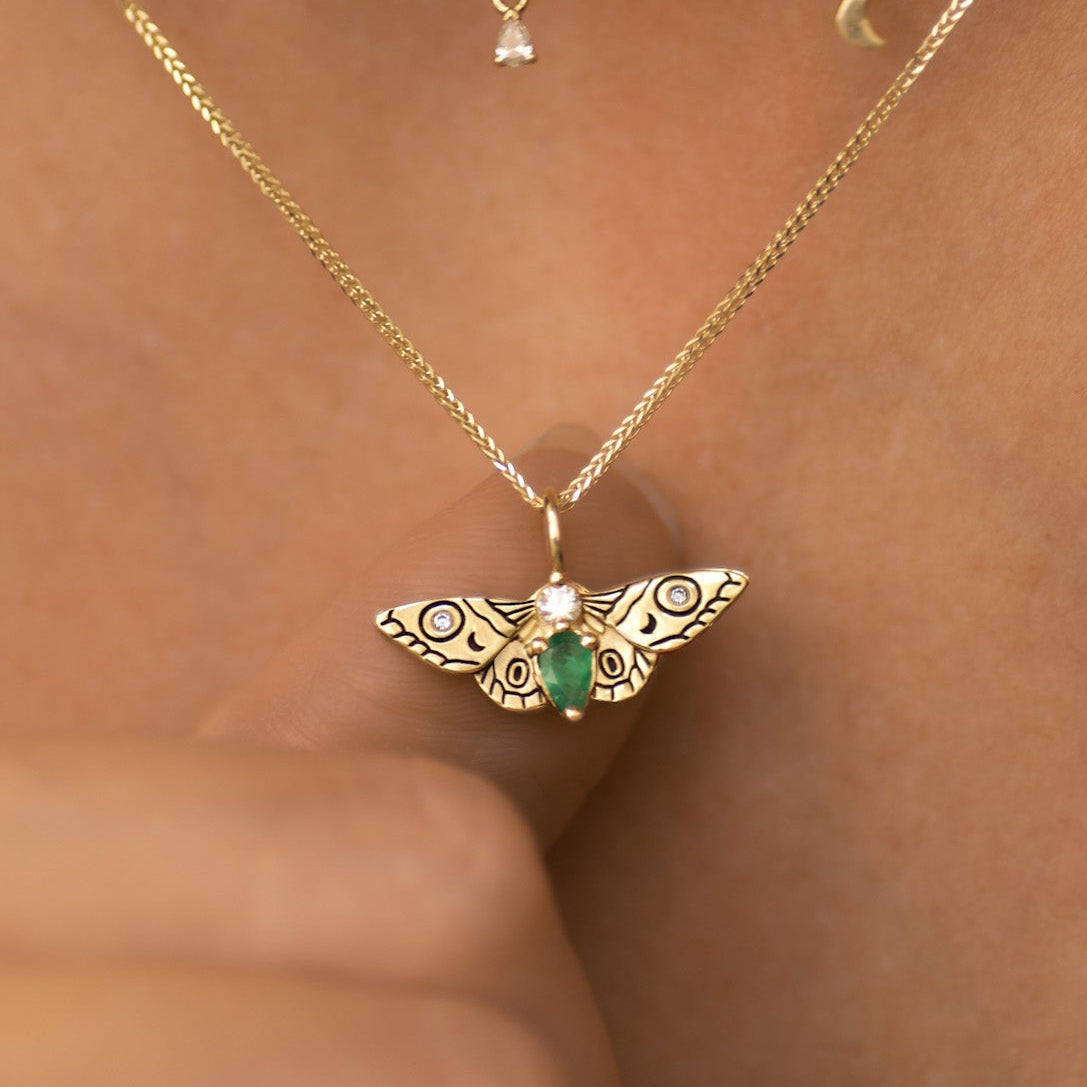 Moth Emerald Pendant 14k gold