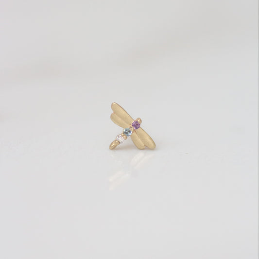Dragonfly earring stud 14k gold - Amethyst