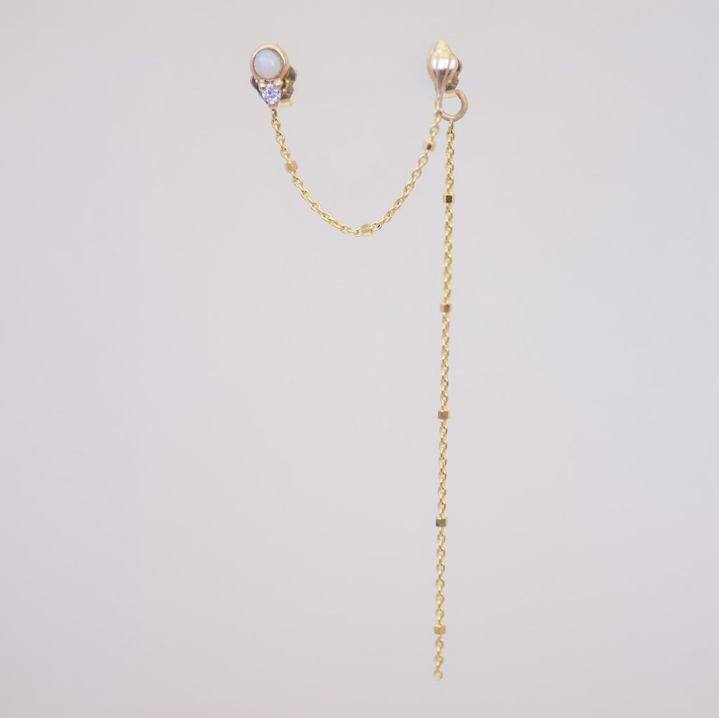 Conch Shell & Opal Chain Earrings in 14K Gold