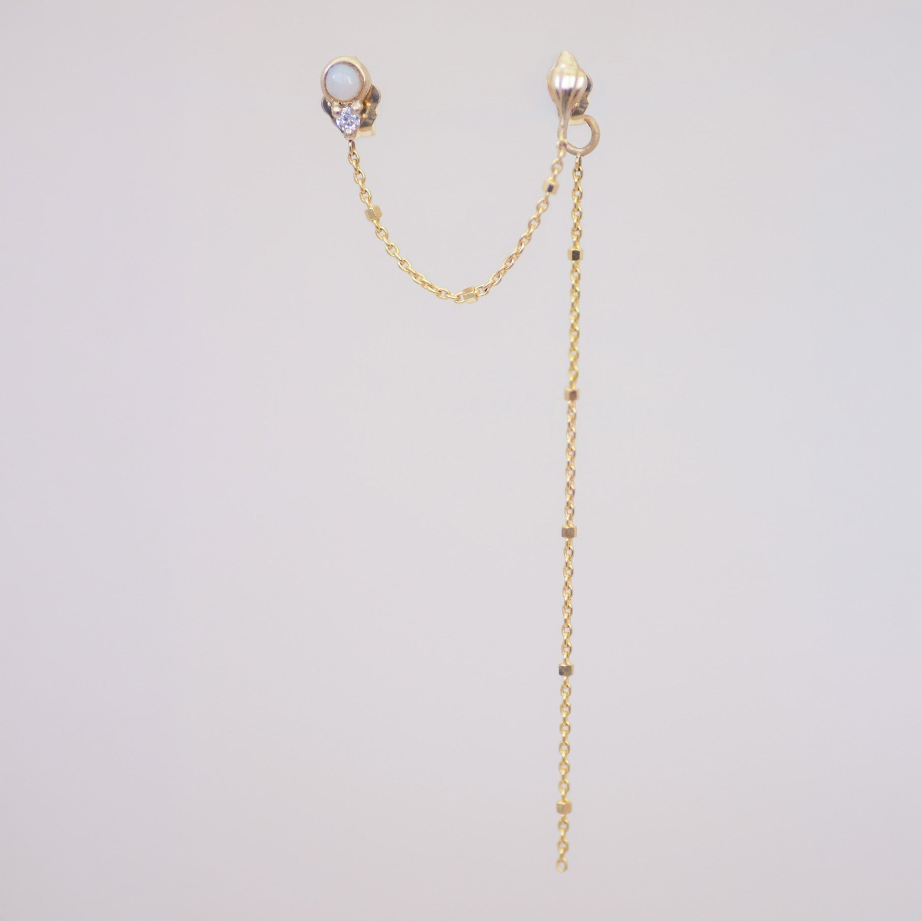 Conch Shell & Opal Chain Earrings in 14K Gold