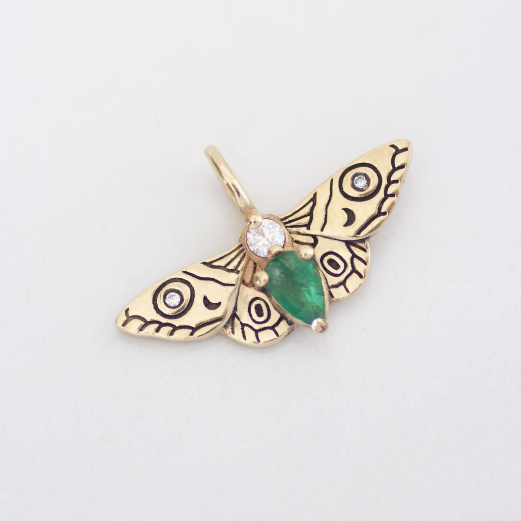 Moth Emerald Pendant 14k gold