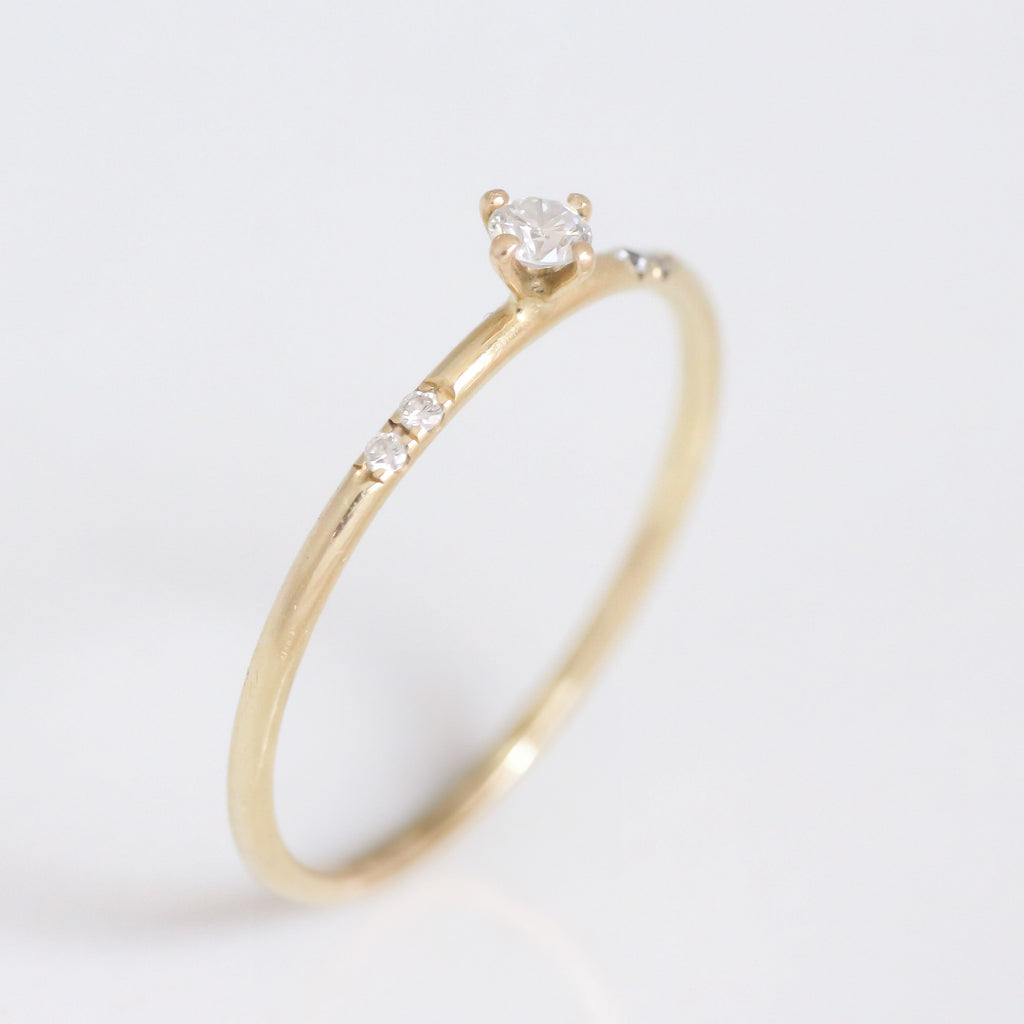 Tiny Diamonds solitaire ring 14k gold