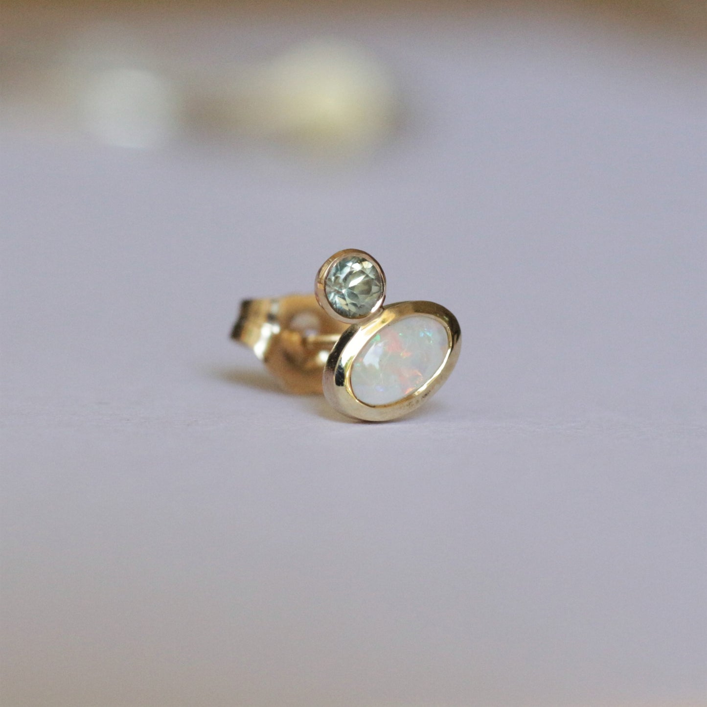 Opal & Green sapphire Earring stud