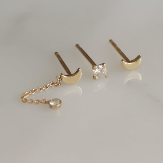 Moon & Star earring set 14k gold